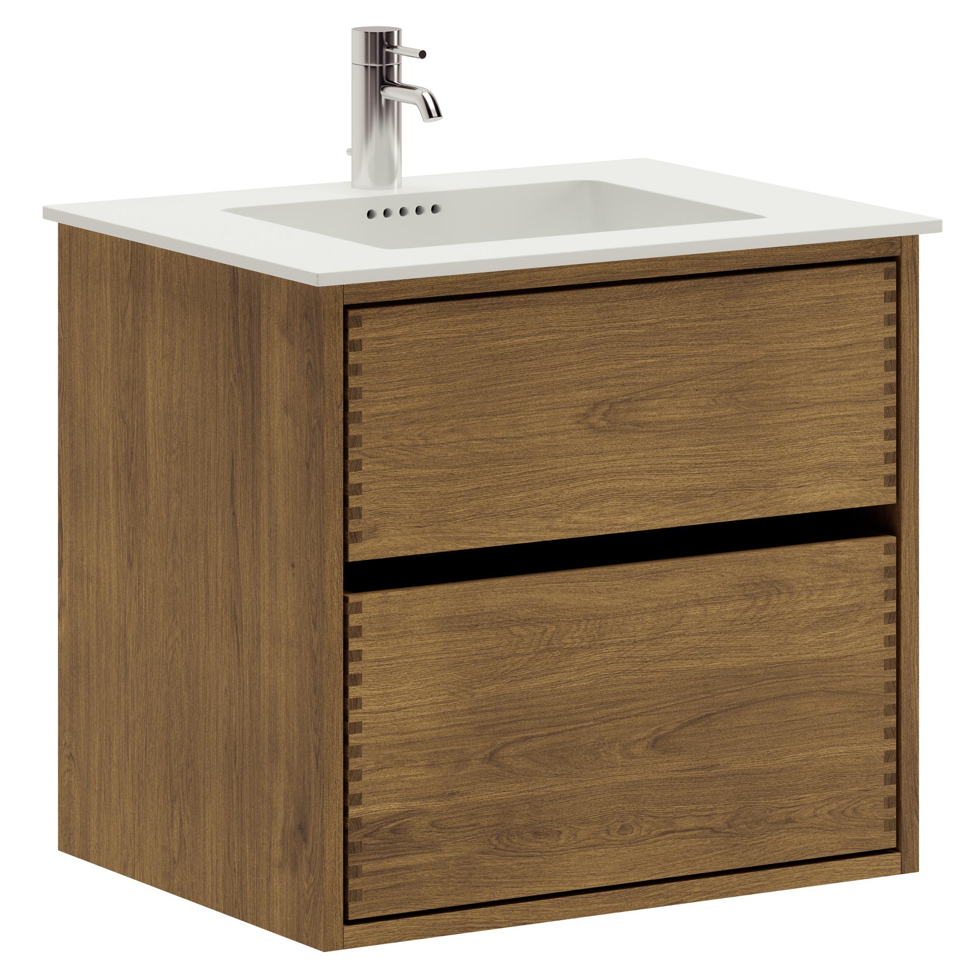 60 cm dunkel-geölter Just Wood Original-Badezimmermöbel mit 2 Schubladen und Solid Surface-Waschbecken