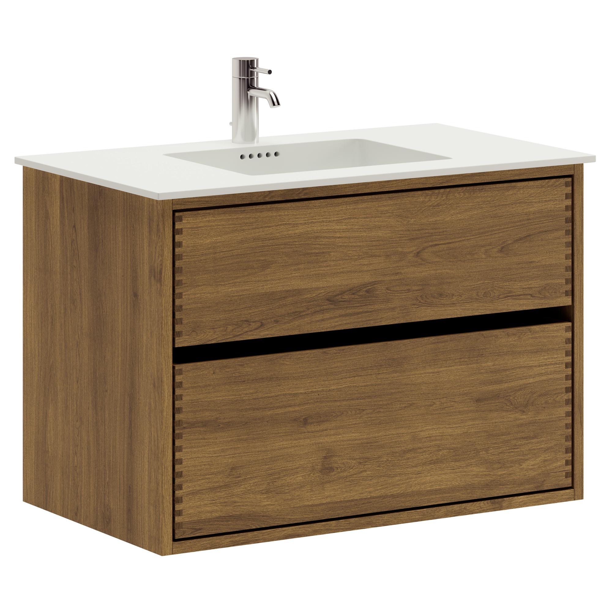 80 cm dunkel-geölter Just Wood Original-Badezimmermöbel mit 2 Schubladen und Solid Surface-Waschbecken
