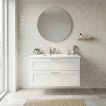 Badsæt B:102 cm hvid marmorvask<br>Vælg mellem flere fronter