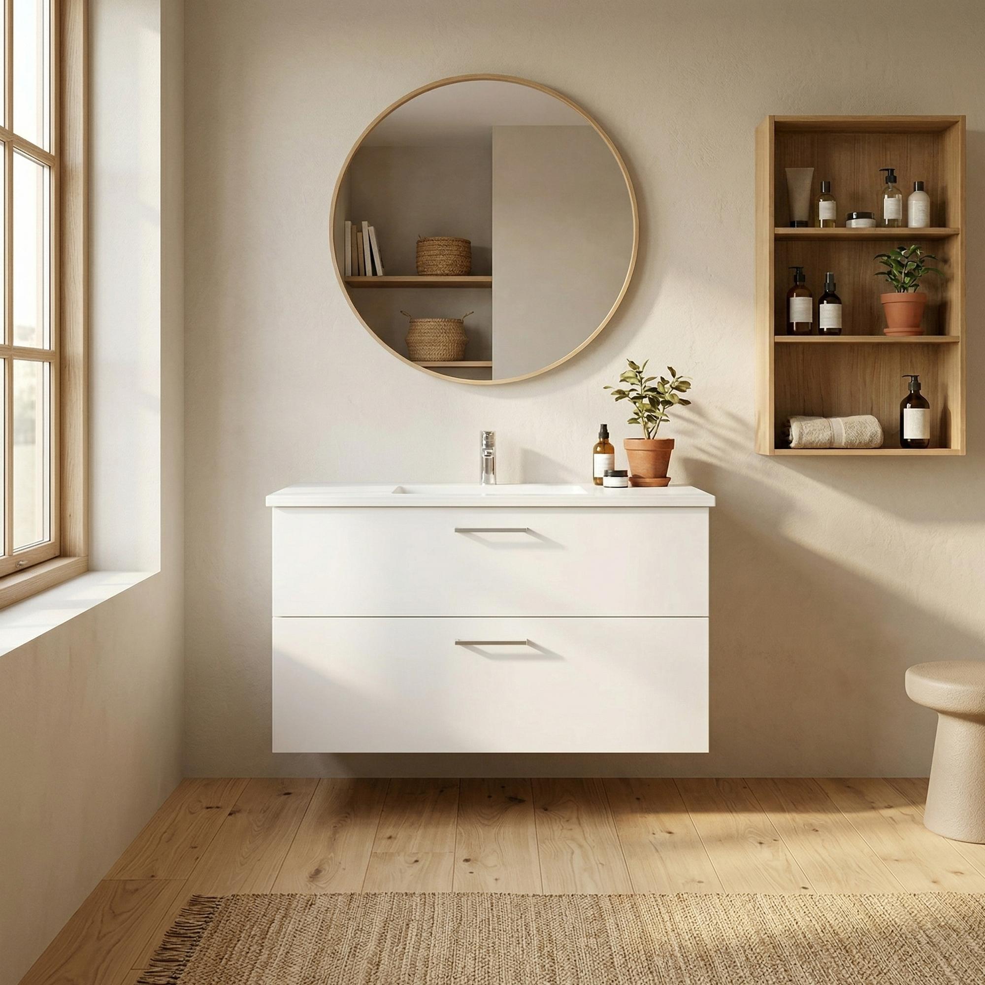 Baderomssett B: 102 cm hvit marmorvask<br> Velg mellom flere fronter