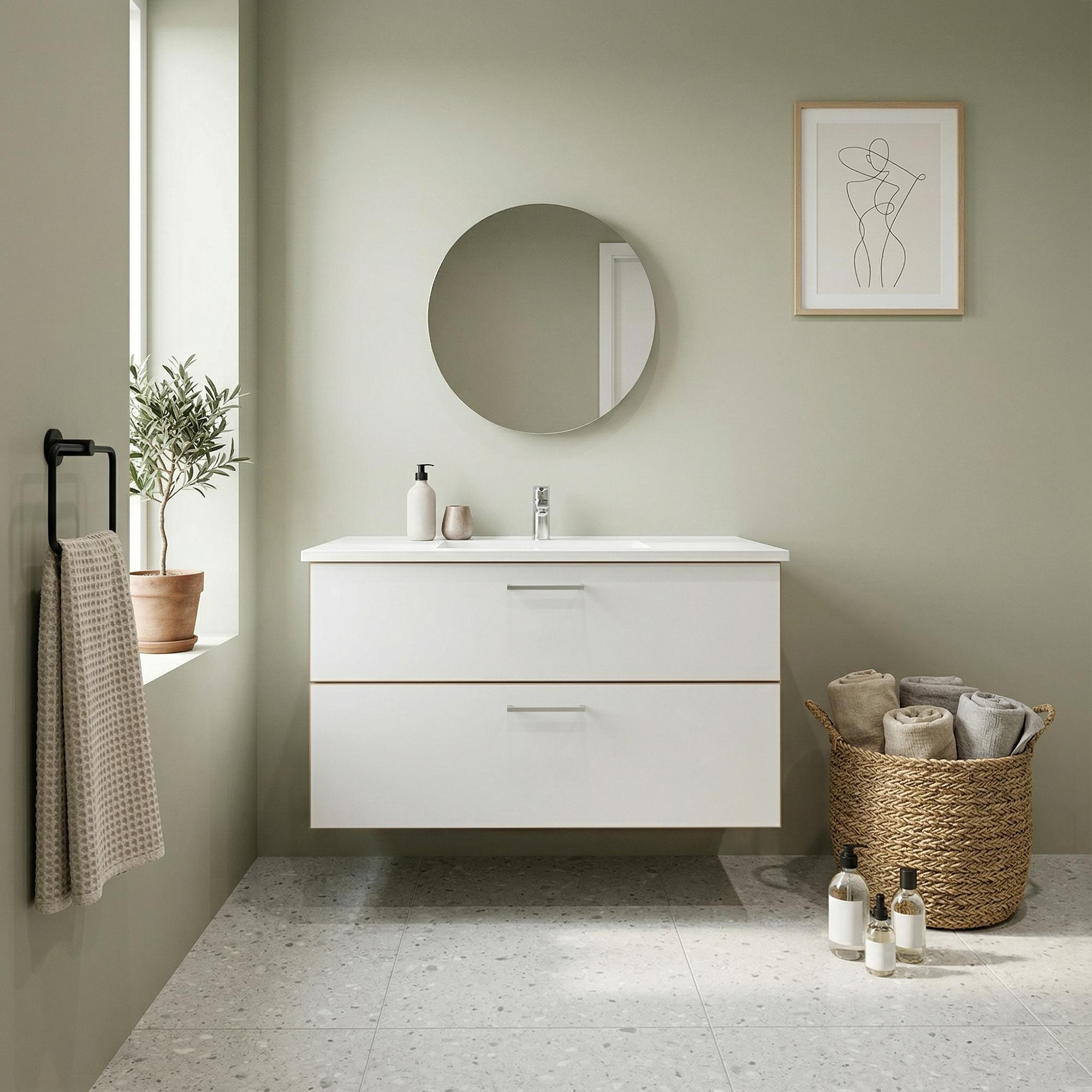 BADESETTT 102 CM Hvit Marmor servant