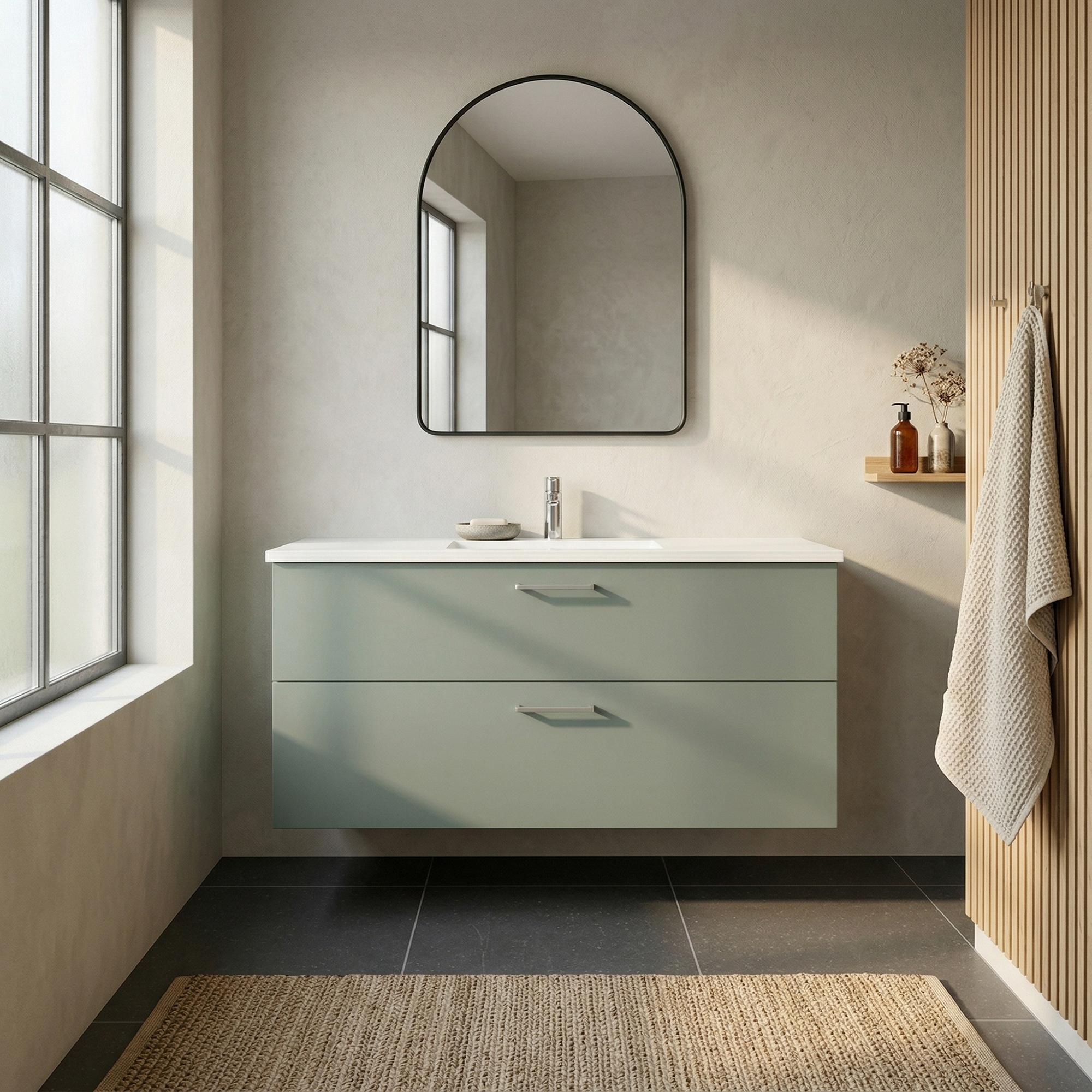 Badesett B: 122 cm med hvit marmorvask<br> Velg mellom flere fronter