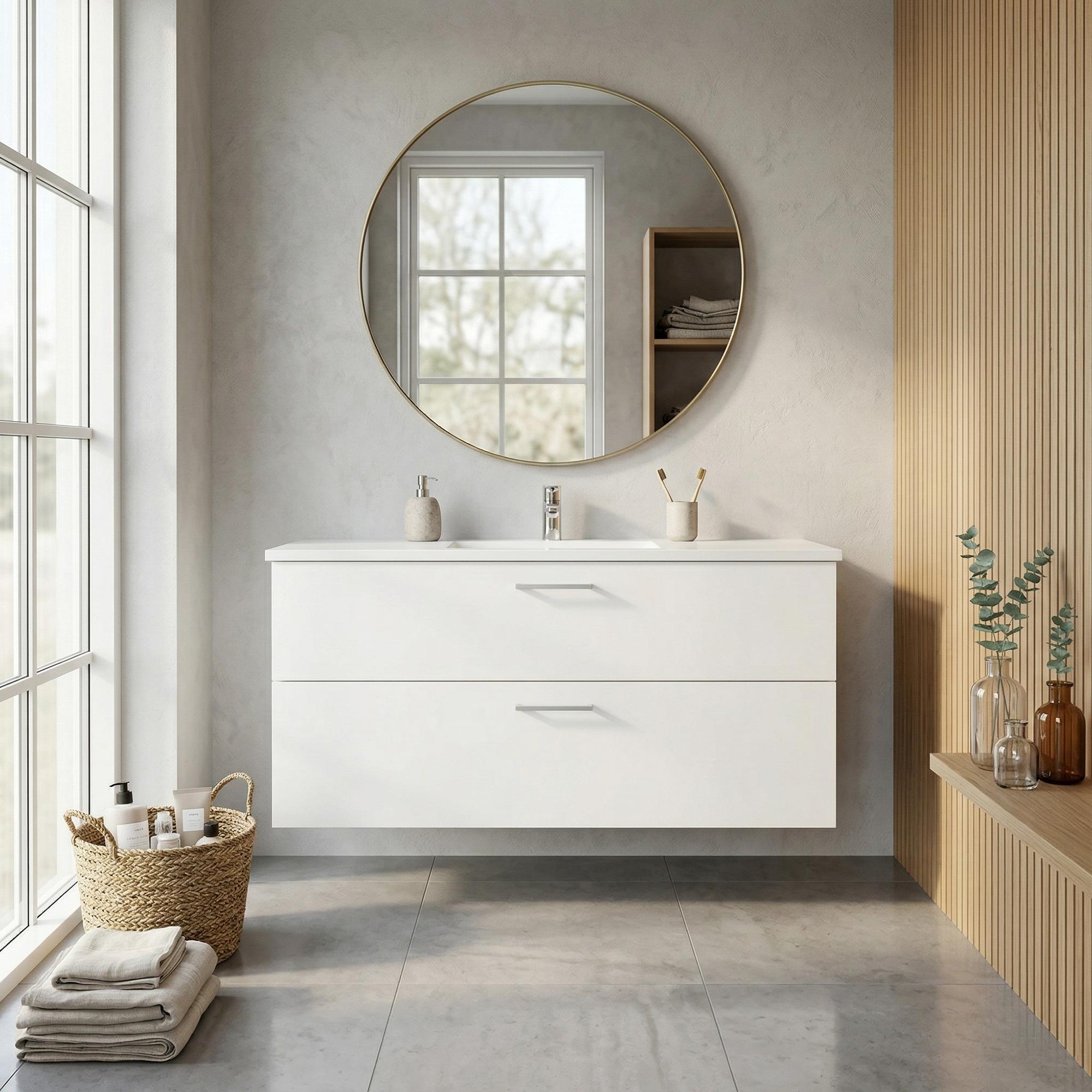 Badesett B: 122 cm med hvit marmorvask<br> Velg mellom flere fronter