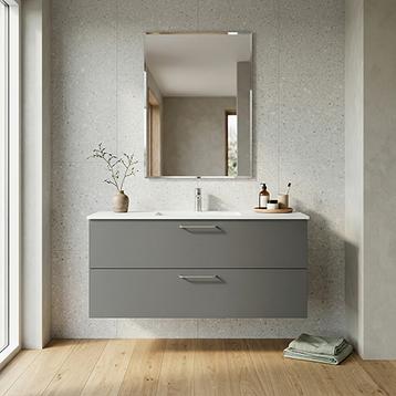 Badsæt B:122 cm med hvid marmorvask<br>Vælg mellem flere fronter
