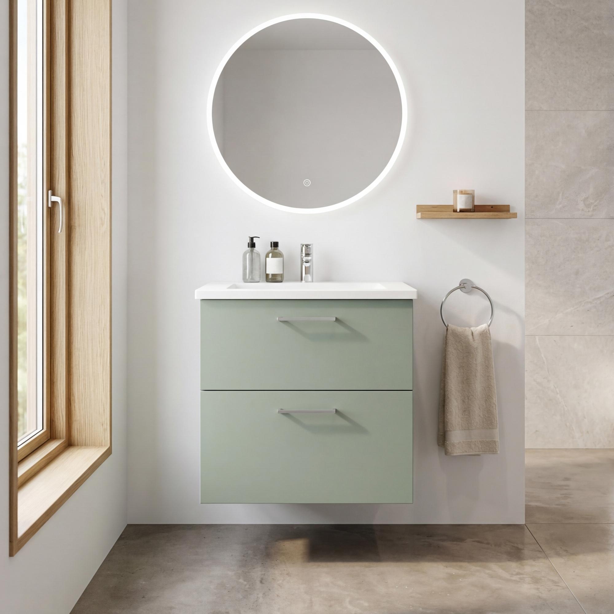 Badesett B: 62 cm med hvit marmorvask<br> Velg mellom flere fronter