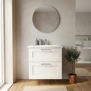 Badsæt B:62 cm med hvid marmor vask <br>Vælg mellem flere fronter