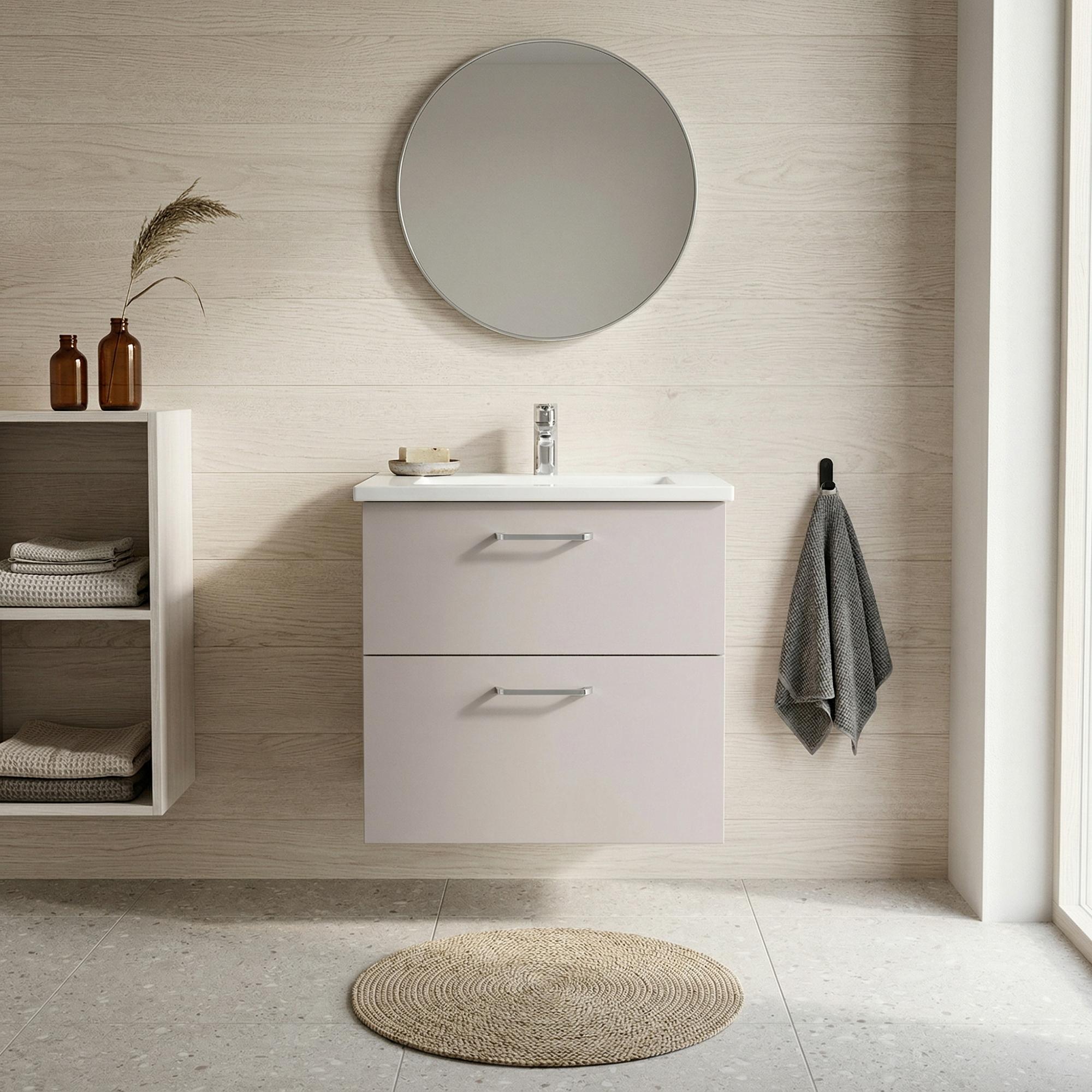 Badesett B: 62 cm med hvit marmorvask<br> Velg mellom flere fronter