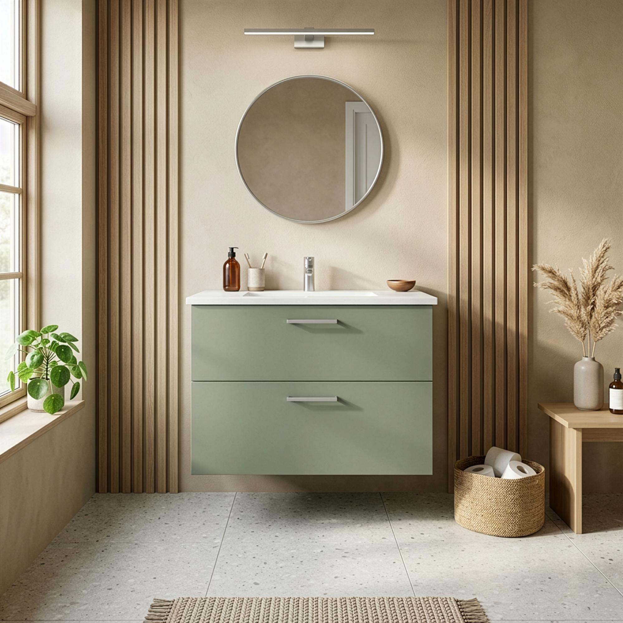 Badesett B: 82 cm med hvit marmorvask<br> Velg mellom flere fronter