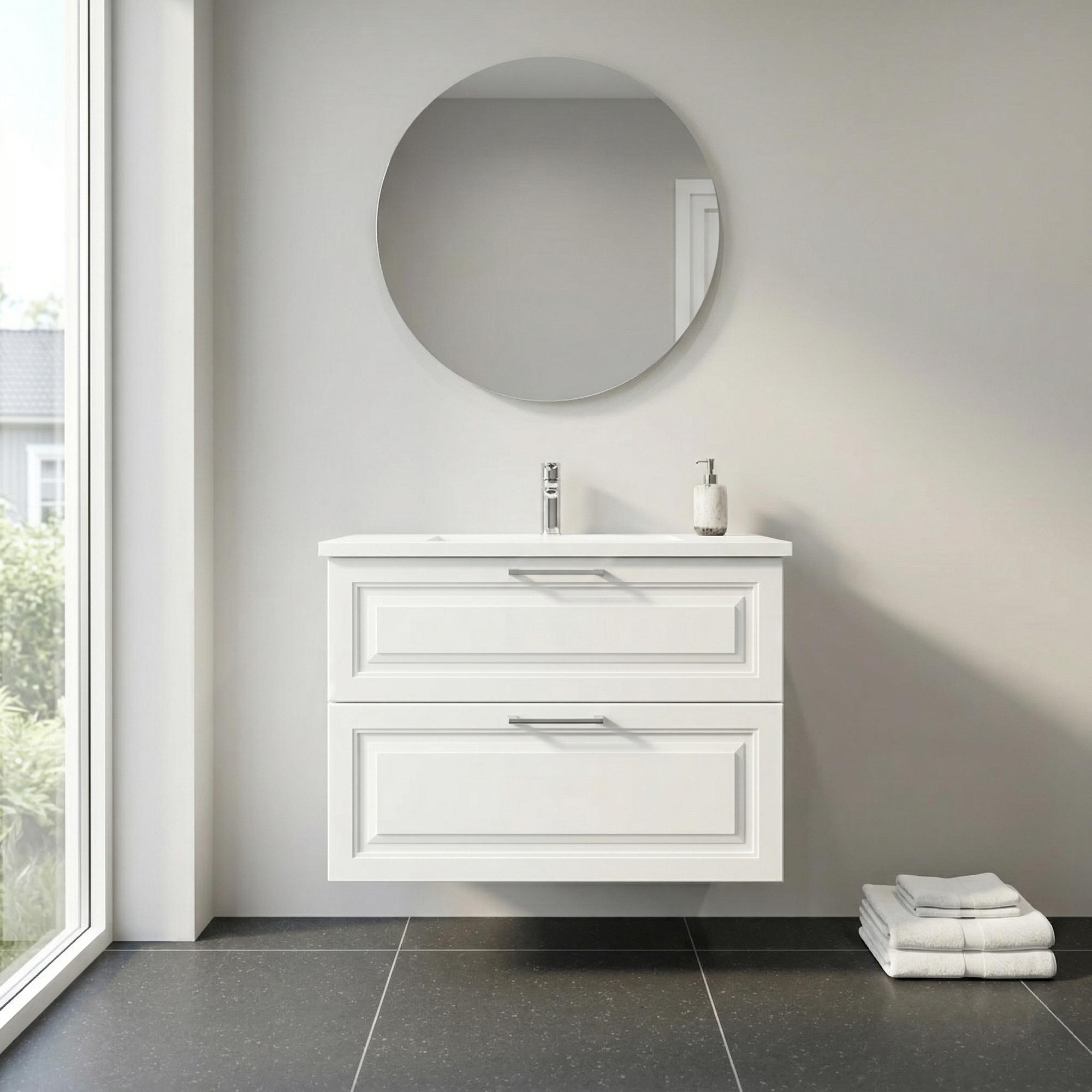 BADESETTT 82 CM Hvit Marmor servant