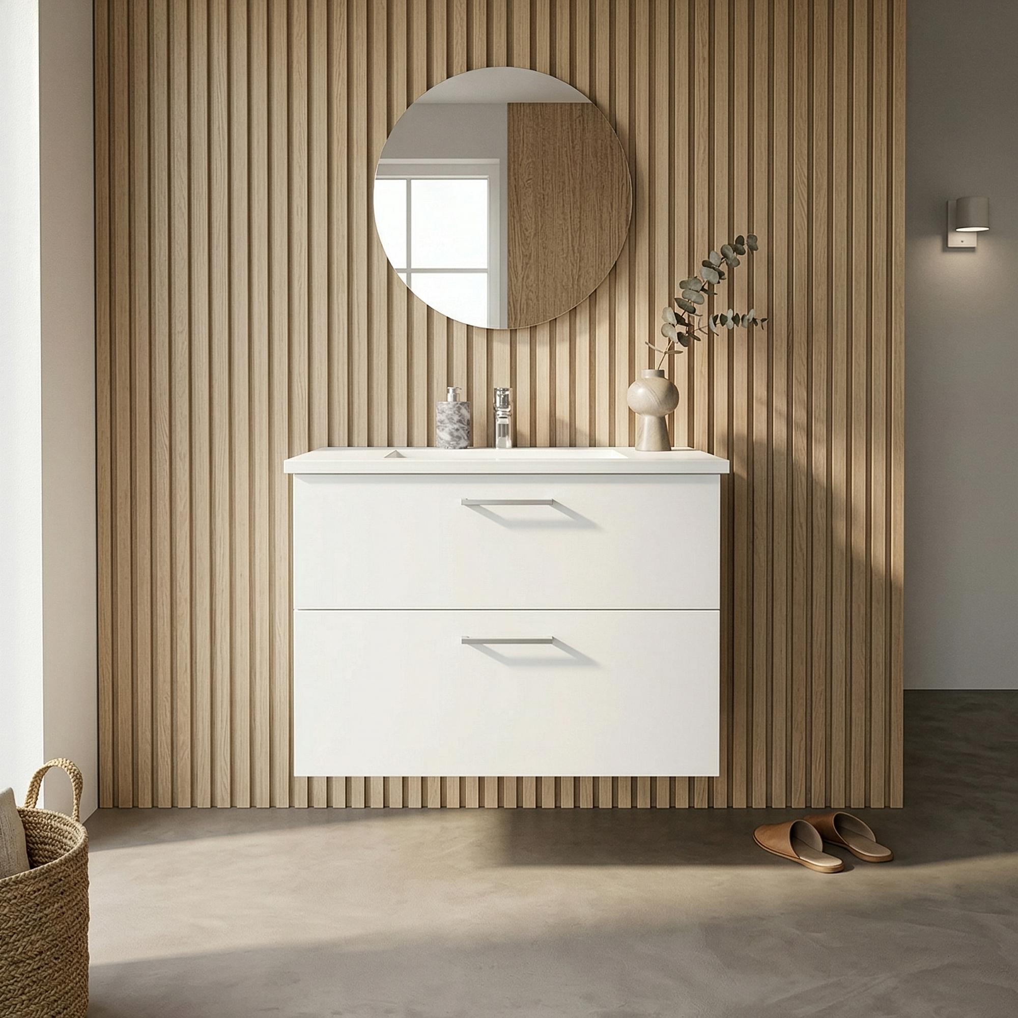 Badesett B: 82 cm med hvit marmorvask<br> Velg mellom flere fronter