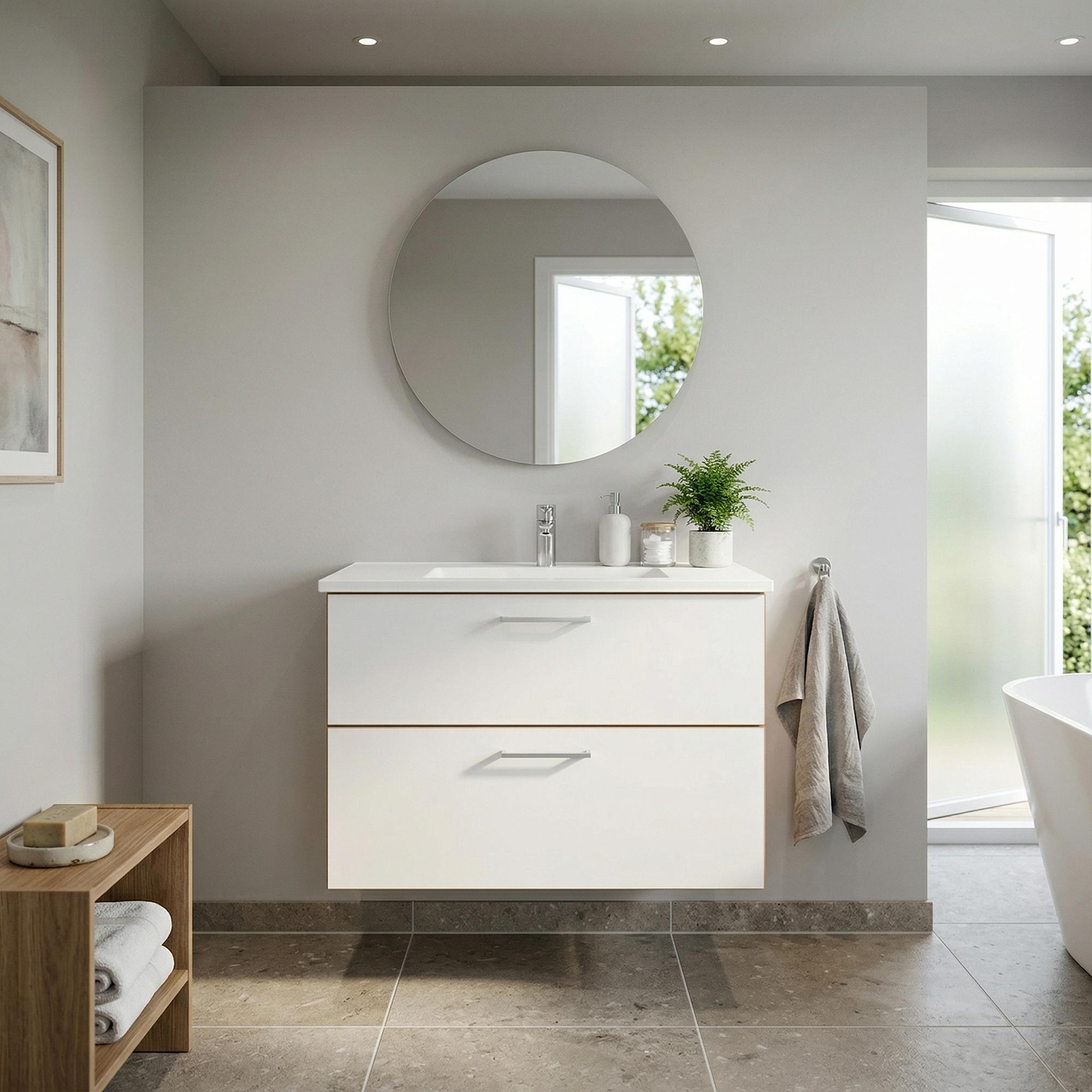 BADESETTT 82 CM Hvit Marmor servant