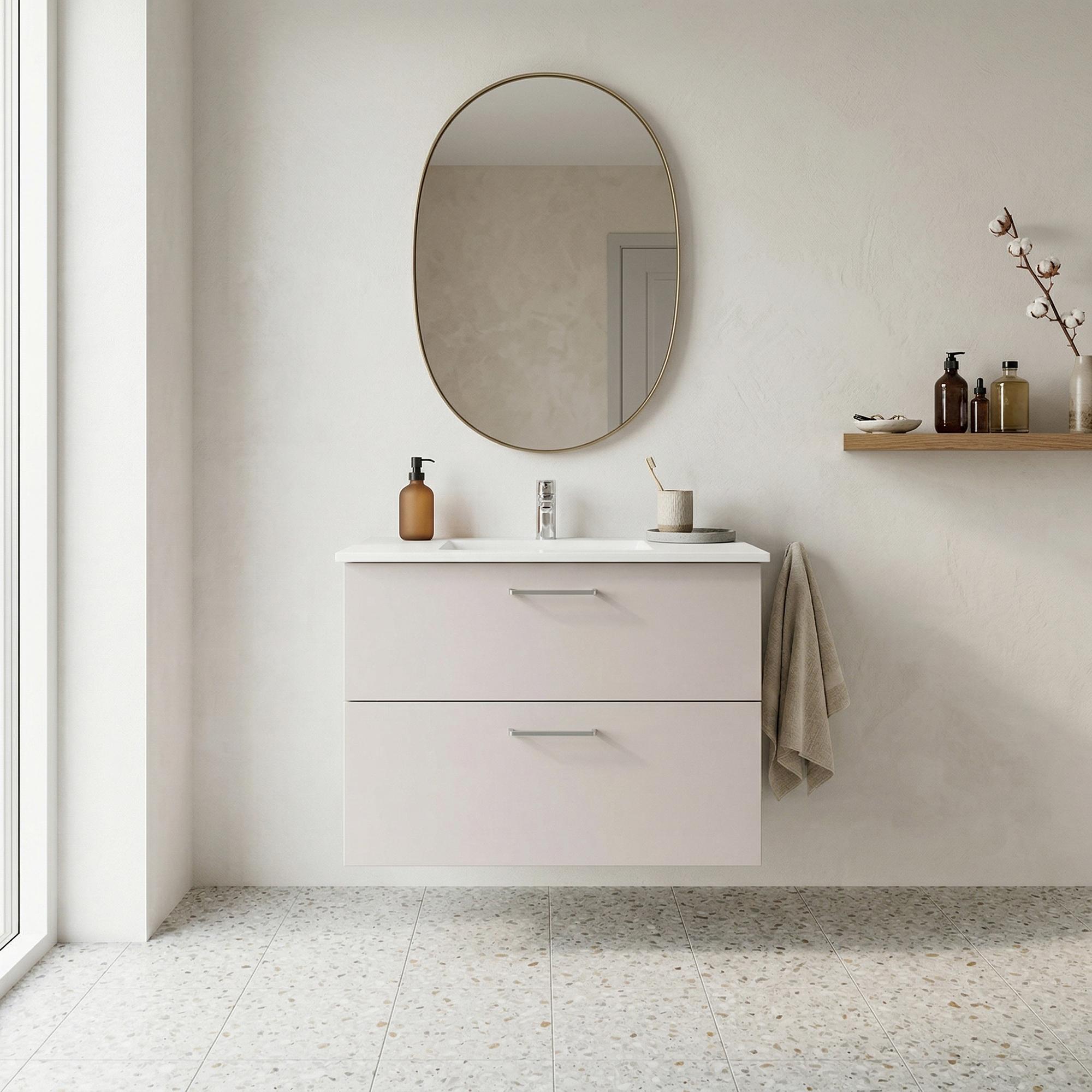 Badesett B: 82 cm med hvit marmorvask<br> Velg mellom flere fronter