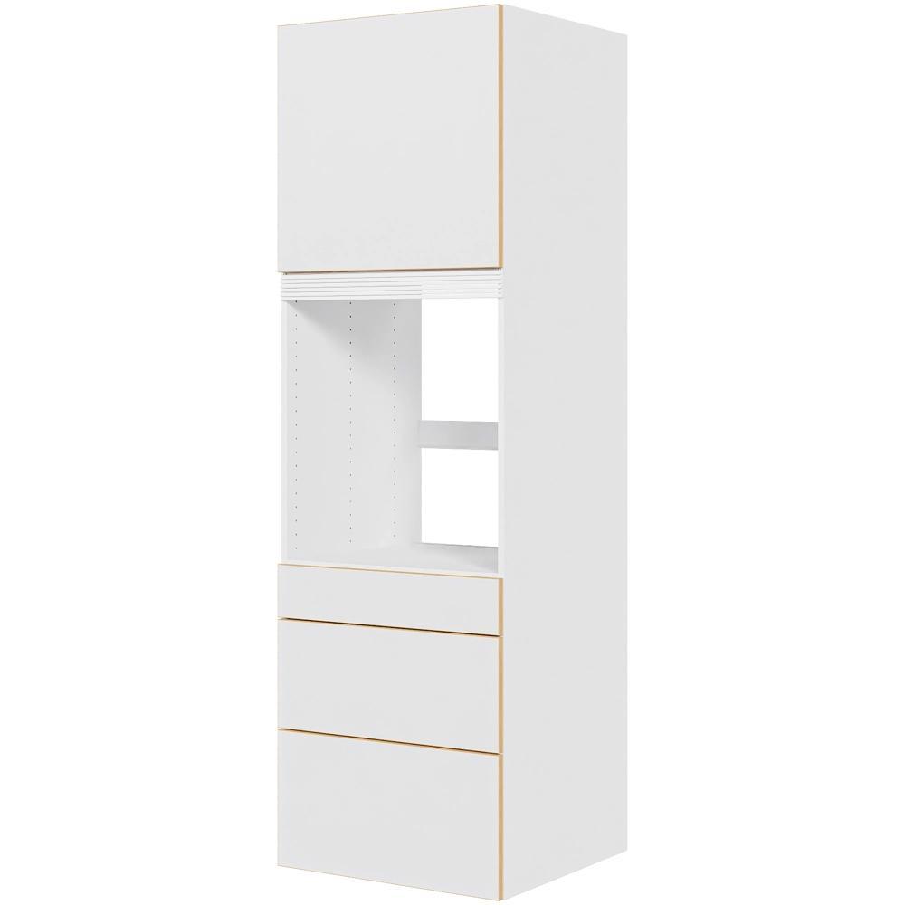 Multi-Living Køkken indbygningsskab i White/Oak Line til ovn H: 195,2 cm D: 60,0 cm - 3 skuffer deludtræk/softluk og 1 låge - Bredde: 60 cm