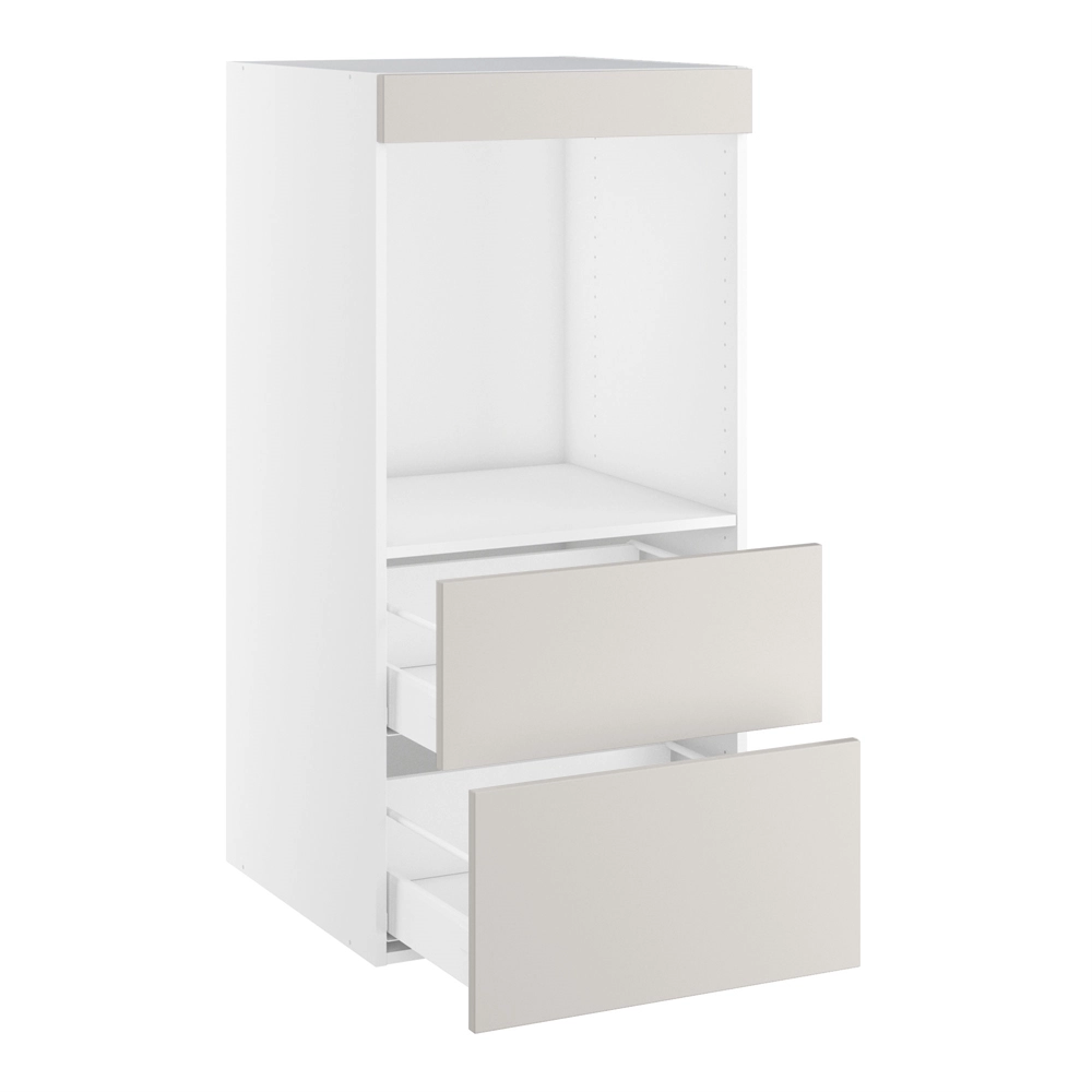 Designskab, t/ovn, blændstykke 64mm, 2 skuffer H:252/316mm, hul: 647mm. H:1248 B:600 D:580