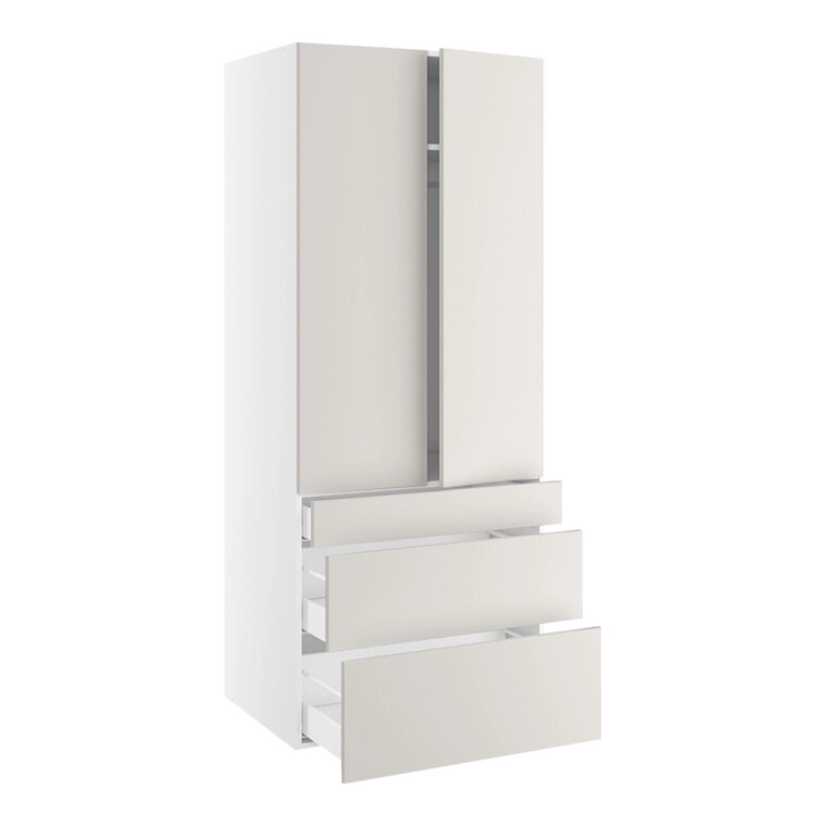 Garderobeskab, 1244mm dobbelt låger, 3 skuffer H:124/252/316mm, 1 hylde, 1 konstruktionshylde, 1 bøjlestang (leveres usamlet). H:1952 B:800 D:580