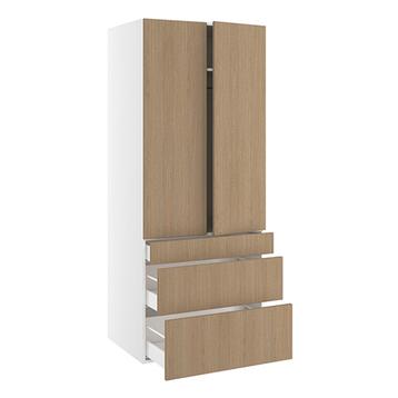 Garderobeskab, 1244mm dobbelt låger, 3 skuffer H:124/252/316mm, 1 hylde, 1 konstruktionshylde, 1 bøjlestang (leveres usamlet). H:1952 B:800 D:580