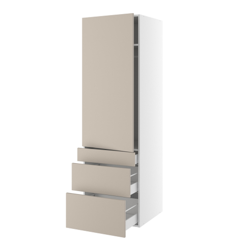 Garderobeskab, 1244mm låge, 3 skuffer H:124/252/316mm, 1 hylde, 1 konstruktionshylde, 1 bøjlestang. H:1952 B:600 D:580