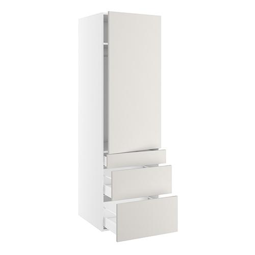 Garderobeskab, 1244mm låge, 3 skuffer H:124/252/316mm, 1 hylde, 1 konstruktionshylde, 1 bøjlestang. H:1952 B:500 D:580