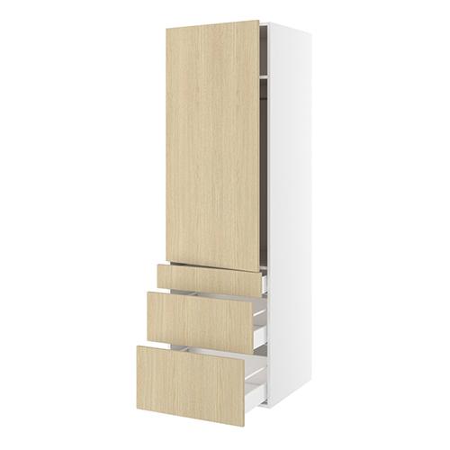 Garderobeskab, 1244mm låge, 3 skuffer H:124/252/316mm, 1 hylde, 1 konstruktionshylde, 1 bøjlestang. H:1952 B:500 D:580