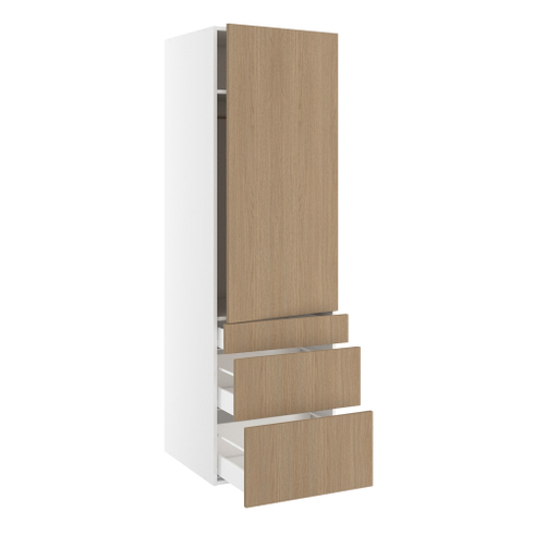 Garderobeskab, 1244mm låge, 3 skuffer H:124/252/316mm, 1 hylde, 1 konstruktionshylde, 1 bøjlestang. H:1952 B:500 D:580