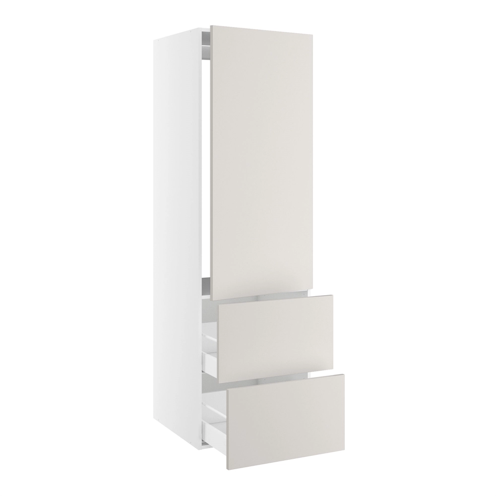 Højskab, t/integreret køl med glideskinner, 1244mm låge, m/hængselsboring, 2 skuffer H:348mm, hul: 1224mm. H:1952 B:600 D:580