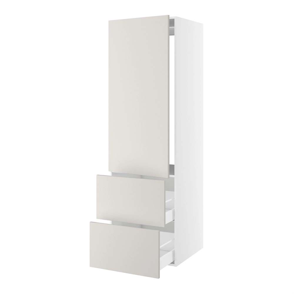 Højskab, t/integreret køl med glideskinner, 1244mm låge, m/hængselsboring, 2 skuffer H:348mm, hul: 1224mm. H:1952 B:600 D:580