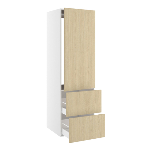 Højskab, t/integreret køl med glideskinner, 1244mm låge, m/hængselsboring, 2 skuffer H:348mm, hul: 1224mm. H:1952 B:600 D:580