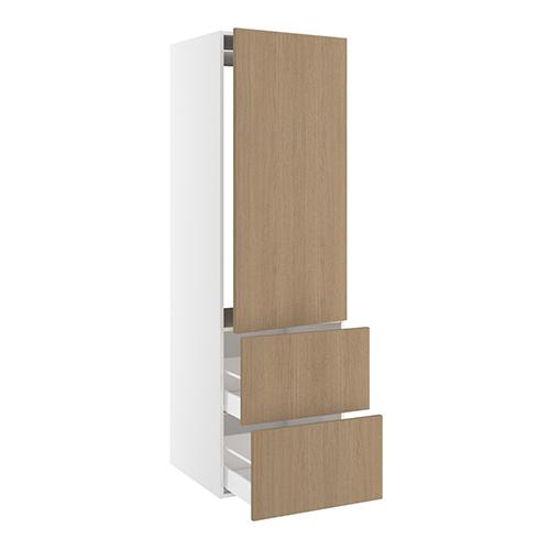 Højskab, t/integreret køl med glideskinner, 1244mm låge, m/hængselsboring, 2 skuffer H:348mm, hul: 1224mm. H:1952 B:600 D:580