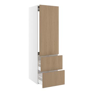 Højskab, t/integreret køl med glideskinner, 1244mm låge, m/hængselsboring, 2 skuffer H:348mm, hul: 1224mm. H:1952 B:600 D:580