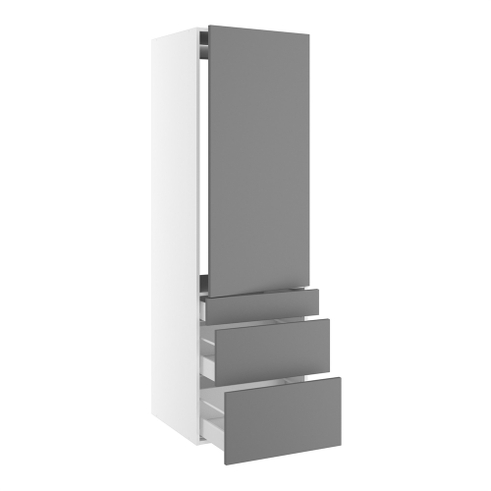 Kitchn Højskab til integreret køl nichemål 1232x567 mm. m/1 låge med hængselsboring H:1244 og 3 skuffer H:316, 252 og 124 H:1952 D:580 B:600