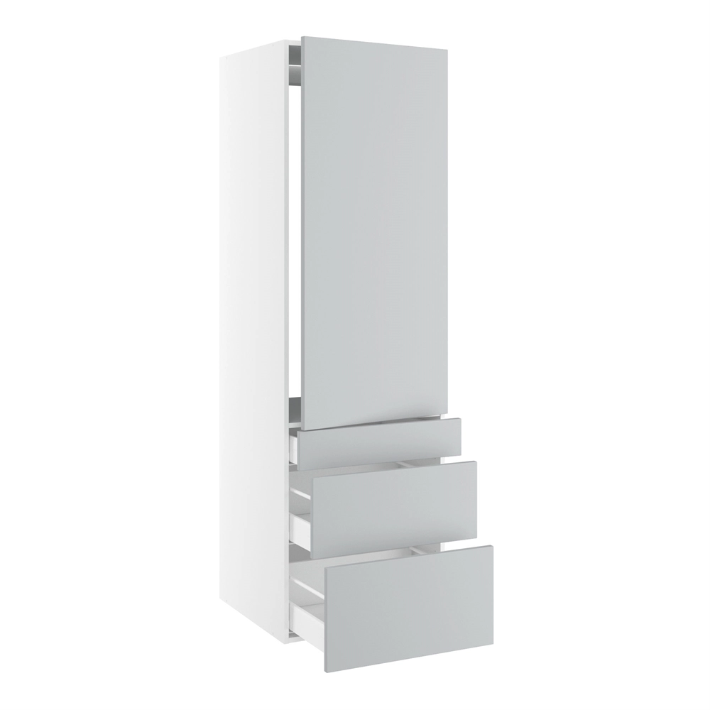 korpus for integrert kjøleskap nisjemål 1232x567 mm. m/1 dörfront med hengselhull H:1244 og 3 skuffer H:316, 252 og 124 H:1952 D:580 B:600