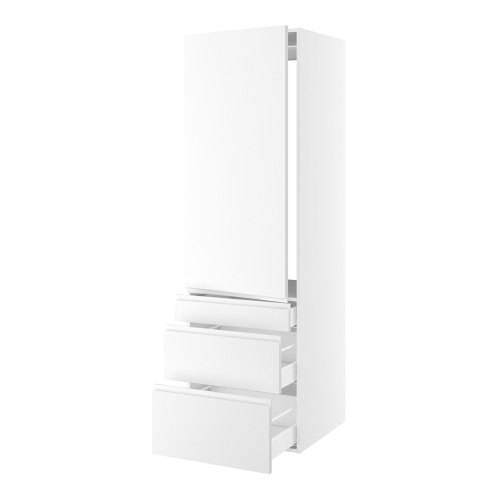 Kitchn Højskab til integreret køl nichemål 1232x567 mm. m/1 låge med hængselsboring H:1244 og 3 skuffer H:316, 252 og 124 H:1952 D:580 B:600