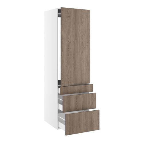 Kitchn Højskab til integreret køl nichemål 1232x567 mm. m/1 låge med hængselsboring H:1244 og 3 skuffer H:316, 252 og 124 H:1952 D:580 B:600