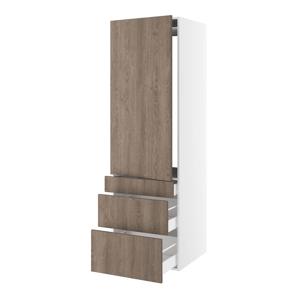 korpus for integrert kjøleskap nisjemål 1232x567 mm. m/1 dörfront med hengselhull H:1244 og 3 skuffer H:316, 252 og 124 H:1952 D:580 B:600