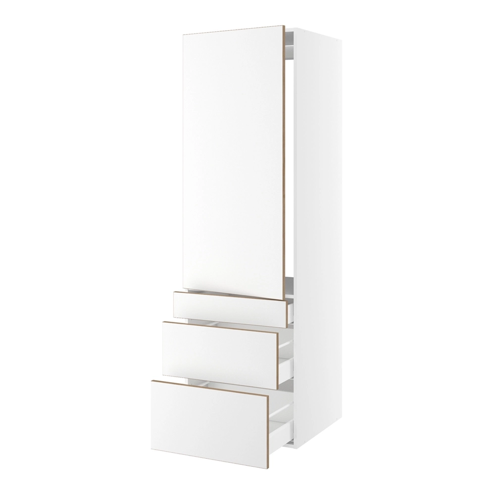 korpus for integrert kjøleskap nisjemål 1232x567 mm. m/1 dörfront med hengselhull H:1244 og 3 skuffer H:316, 252 og 124 H:1952 D:580 B:600