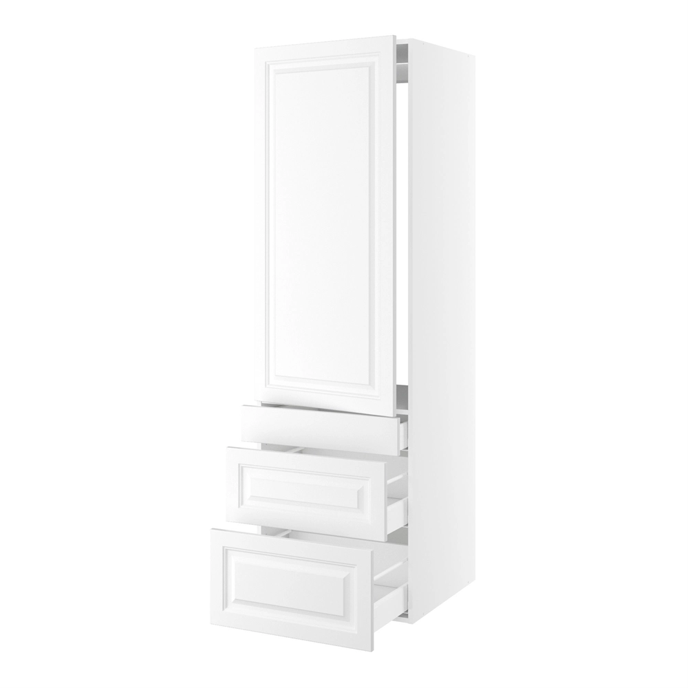 korpus for integrert kjøleskap nisjemål 1232x567 mm. m/1 dörfront med hengselhull H:1244 og 3 skuffer H:316, 252 og 124 H:1952 D:580 B:600