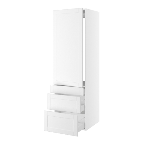 Kitchn Højskab til integreret køl nichemål 1232x567 mm. m/1 låge med hængselsboring H:1244 og 3 skuffer H:316, 252 og 124 H:1952 D:580 B:600