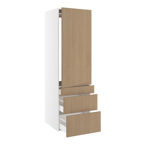 Højskab, t/integreret køl med glideskinner, 1244mm låge, m/hængselsboring, 3 skuffer H:124/252/316mm, hul: 1224mm. H:1952 B:600 D:580