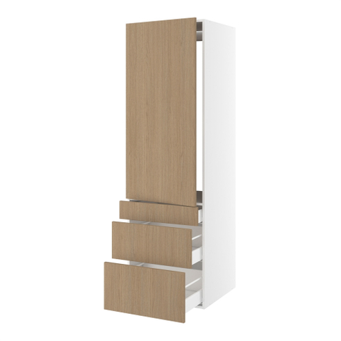 Højskab, t/integreret køl med glideskinner, 1244mm låge, m/hængselsboring, 3 skuffer H:124/252/316mm, hul: 1224mm. H:1952 B:600 D:580