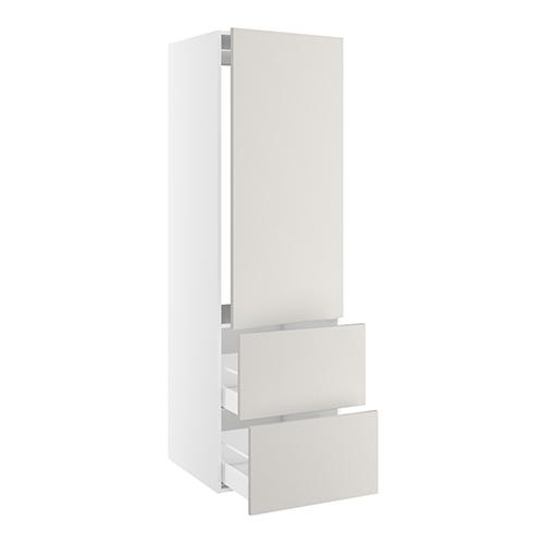 Højskab, t/integreret køl med fladhængsler, 1244mm låge, u/hængselsboring, 2 skuffer H:348mm, hul: 1224mm. H:1952 B:600 D:580