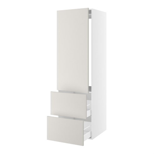 Højskab, t/integreret køl med fladhængsler, 1244mm låge, u/hængselsboring, 2 skuffer H:348mm, hul: 1224mm. H:1952 B:600 D:580