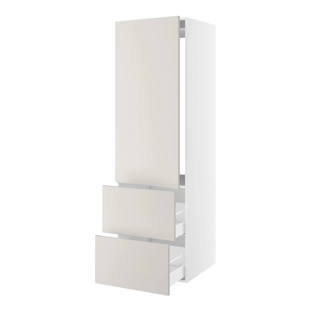 Højskab, t/integreret køl med fladhængsler, 1244mm låge, u/hængselsboring, 2 skuffer H:348mm, hul: 1224mm. H:1952 B:600 D:580