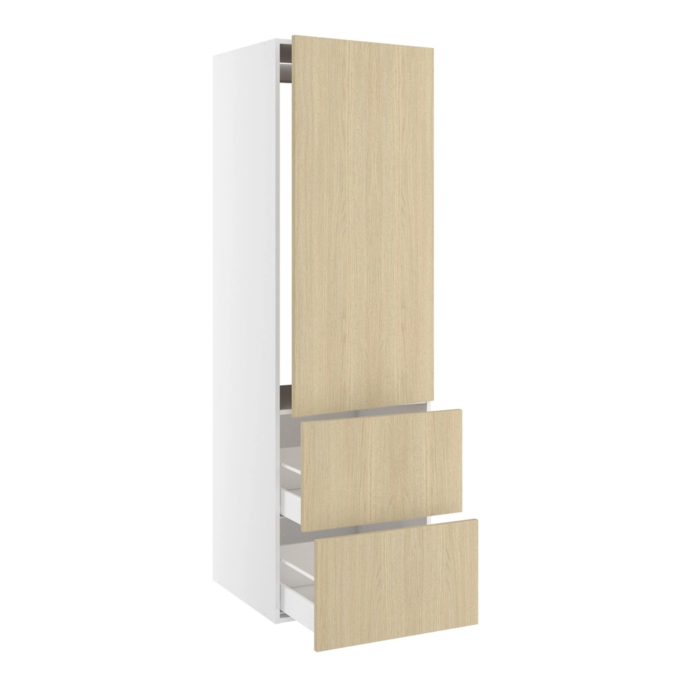 Højskab, t/integreret køl med fladhængsler, 1244mm låge, u/hængselsboring, 2 skuffer H:348mm, hul: 1224mm. H:1952 B:600 D:580