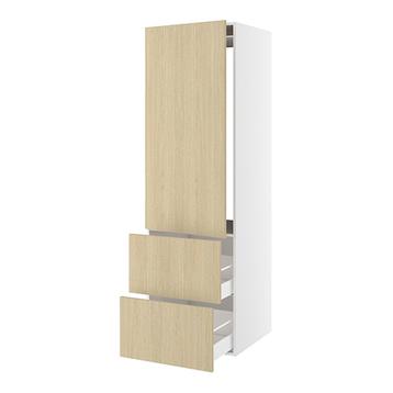 Højskab, t/integreret køl med fladhængsler, 1244mm låge, u/hængselsboring, 2 skuffer H:348mm, hul: 1224mm. H:1952 B:600 D:580