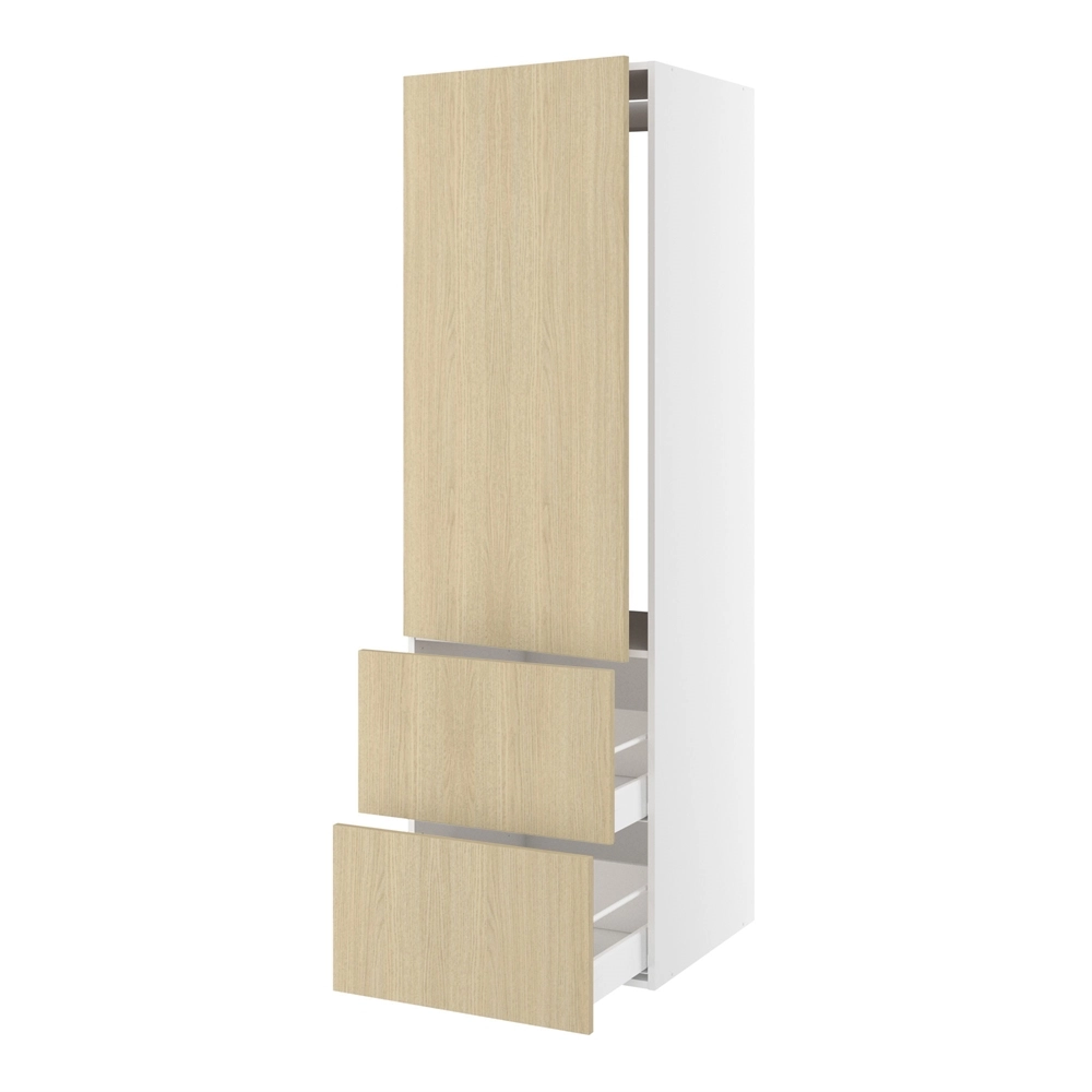 Højskab, t/integreret køl med fladhængsler, 1244mm låge, u/hængselsboring, 2 skuffer H:348mm, hul: 1224mm. H:1952 B:600 D:580