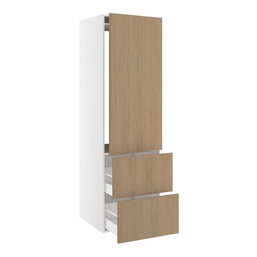 Højskab, t/integreret køl med fladhængsler, 1244mm låge, u/hængselsboring, 2 skuffer H:348mm, hul: 1224mm. H:1952 B:600 D:580