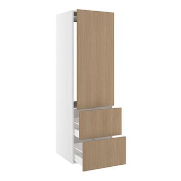 Højskab, t/integreret køl med fladhængsler, 1244mm låge, u/hængselsboring, 2 skuffer H:348mm, hul: 1224mm. H:1952 B:600 D:580