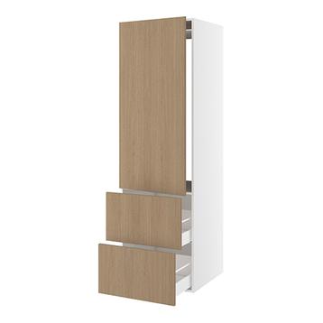 Højskab, t/integreret køl med fladhængsler, 1244mm låge, u/hængselsboring, 2 skuffer H:348mm, hul: 1224mm. H:1952 B:600 D:580