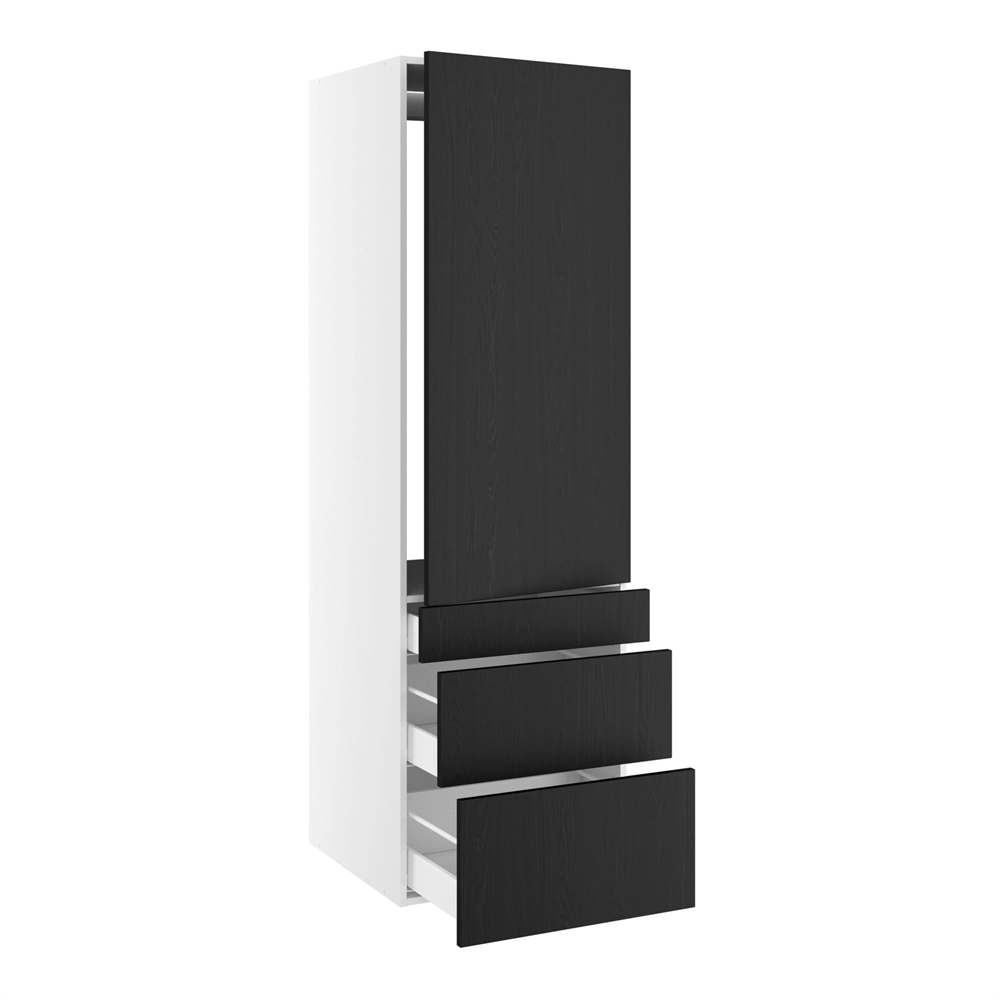 korpus for integrert kjøleskap nisjemål 1232x567 mm. m/1 dörfront uten hengselhull H:1244 og 3 skuffer H:316, 252 og 124 H:1952 D:580 B:600