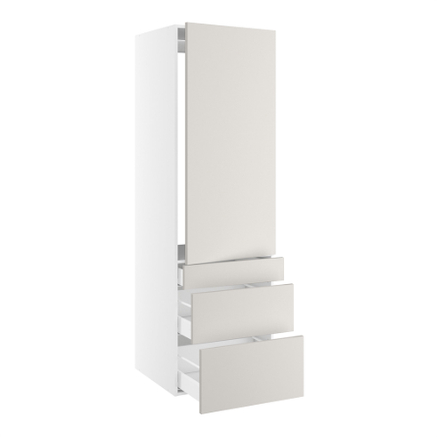 Højskab, t/integreret køl med fladhængsler, 1244mm låge, u/hængselsboring, 3 skuffer H:124/252/316mm, hul: 1224mm. H:1952 B:600 D:580